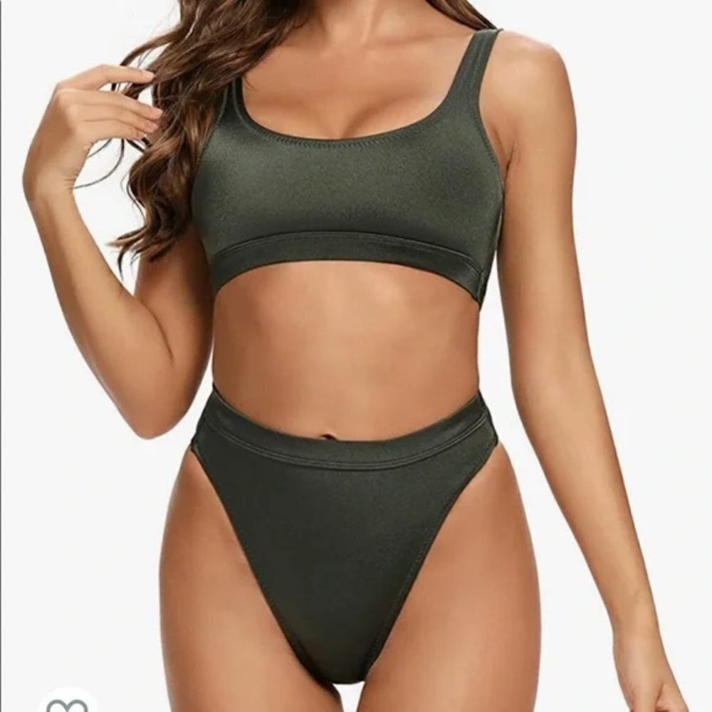 Dixperfect Bikini High Waist Cheeky Sport Swimsuit Green Size‎ XL